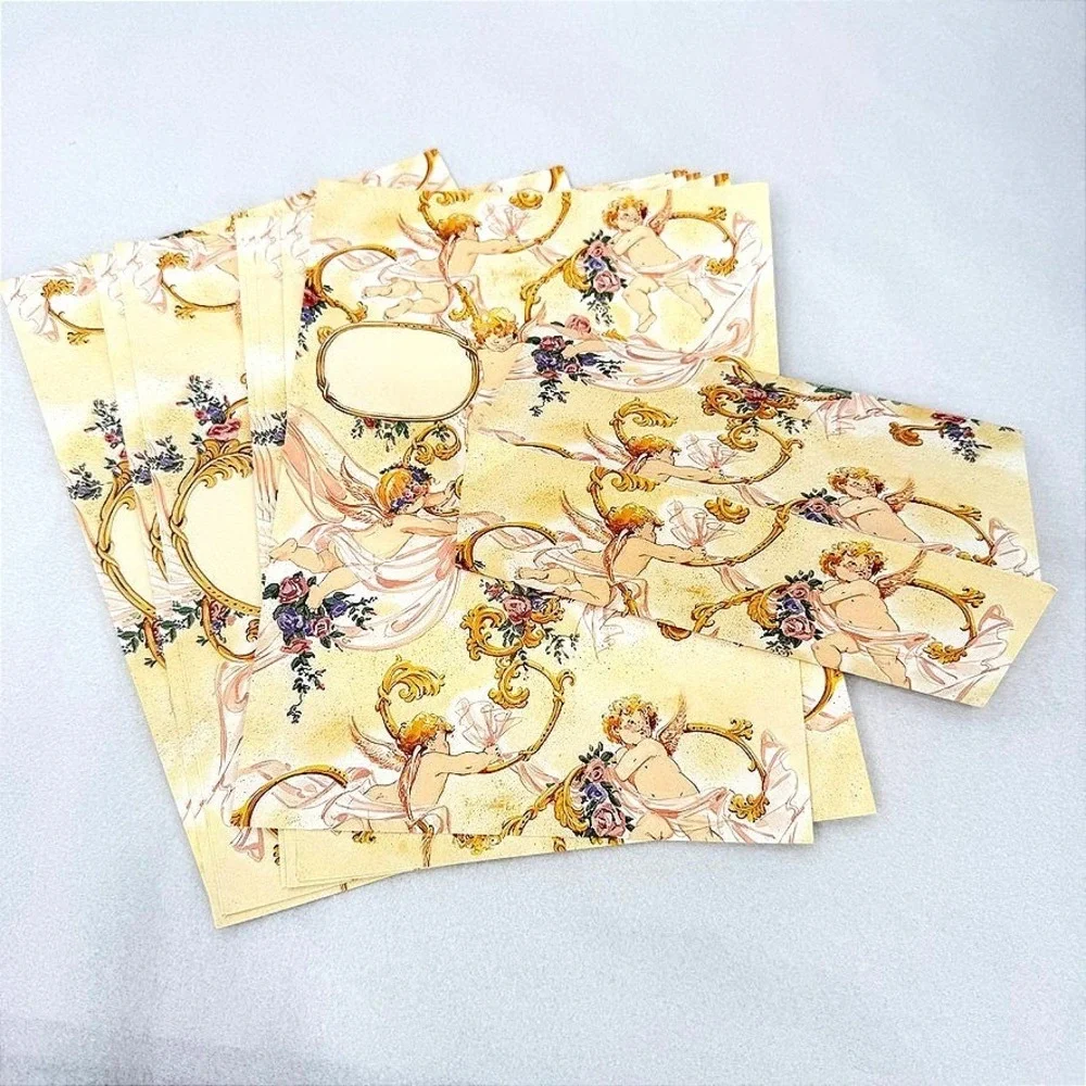 Cherub Stationery Set Folding VTG Angel Floral Gold Scroll Romantic Writing
